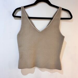 Babaton V Neck Ribbed contour Tank Top in Beige